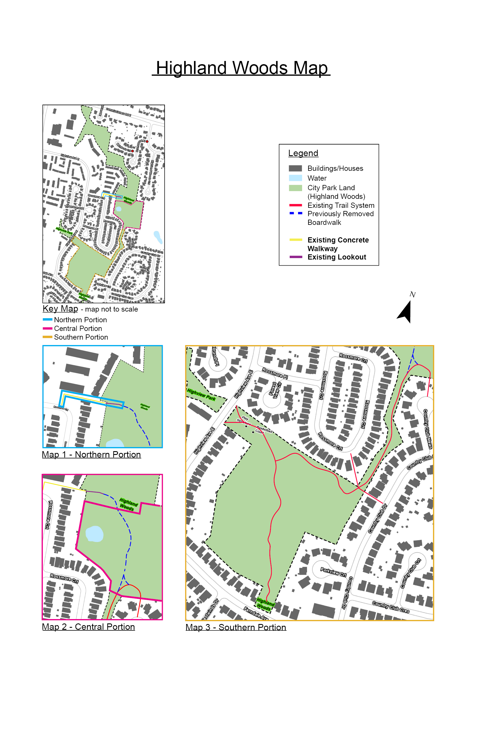 A map of Highland Woods. Please contact cocc@london.ca for assistance. 