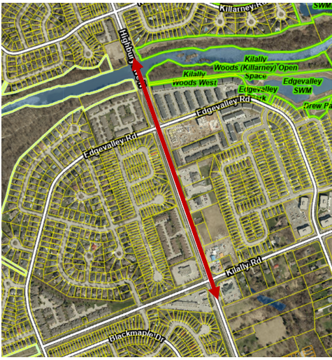 The map below identifies the approximate limits of the construction project area. Work is planned on Highbury Avenue North from the bridge over the Thames River to Kilally Road.