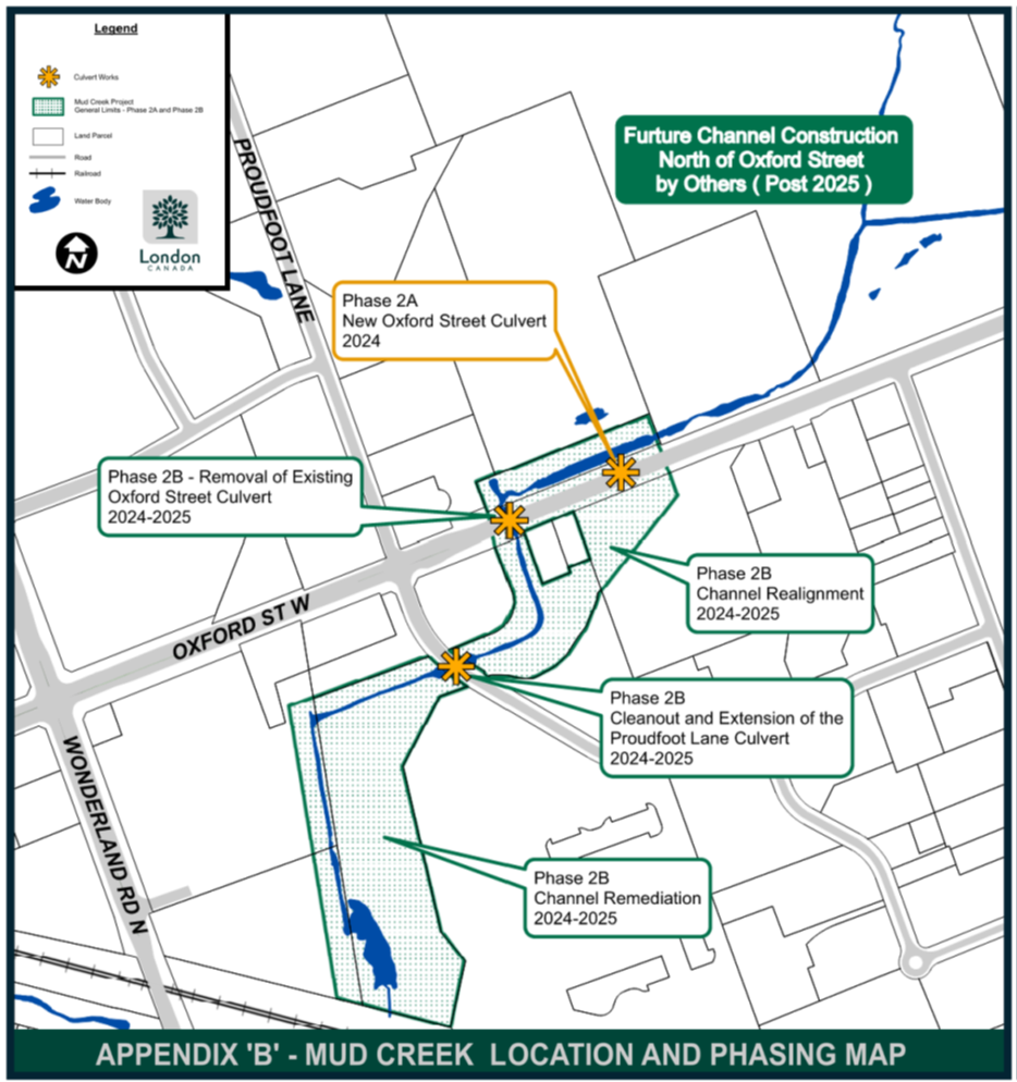 A map of the Mud Creek project. For assistance, please contact cocc@london.ca