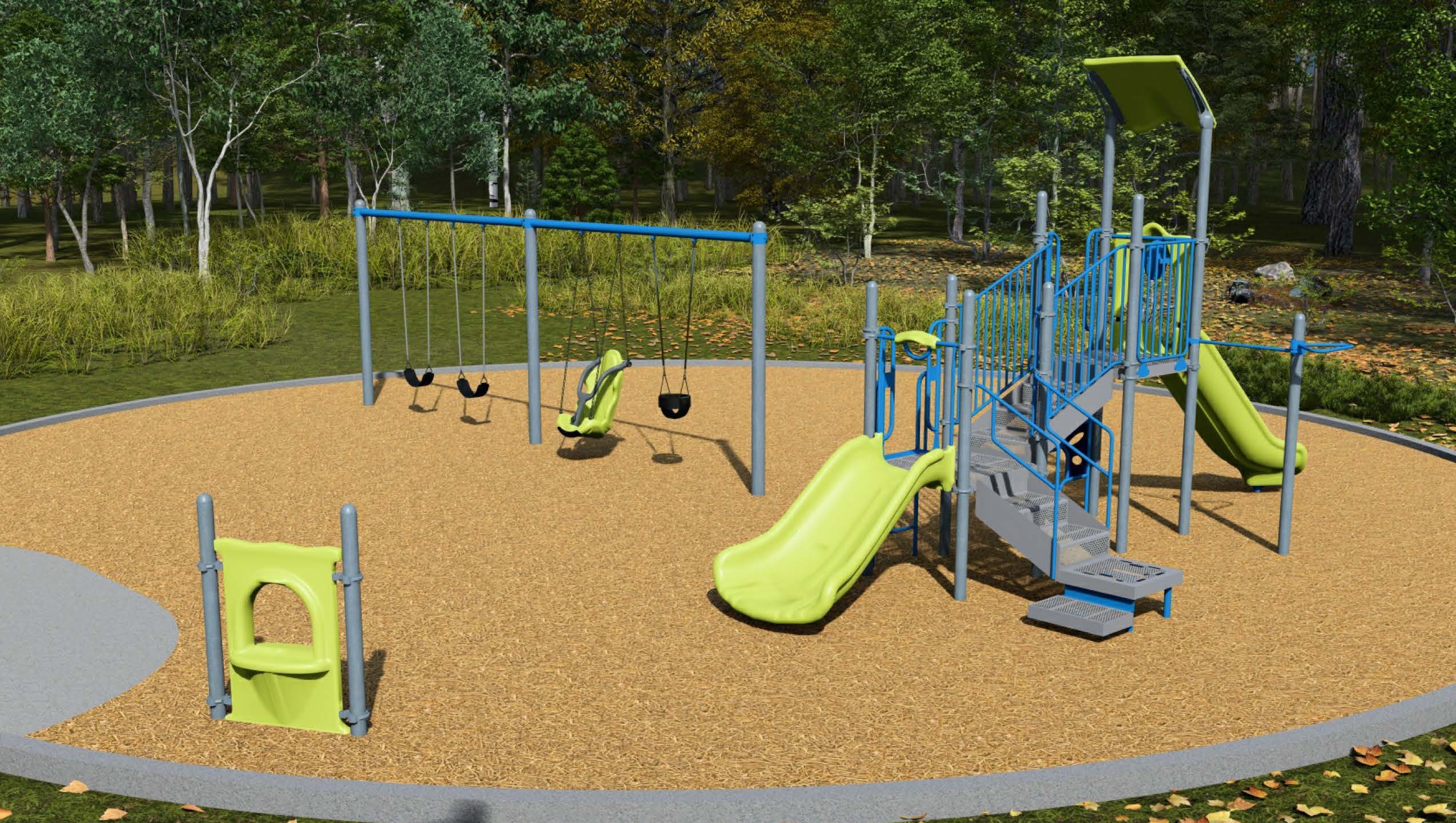 An example rendering of what the playground equipment in Rosel Park will look like. 