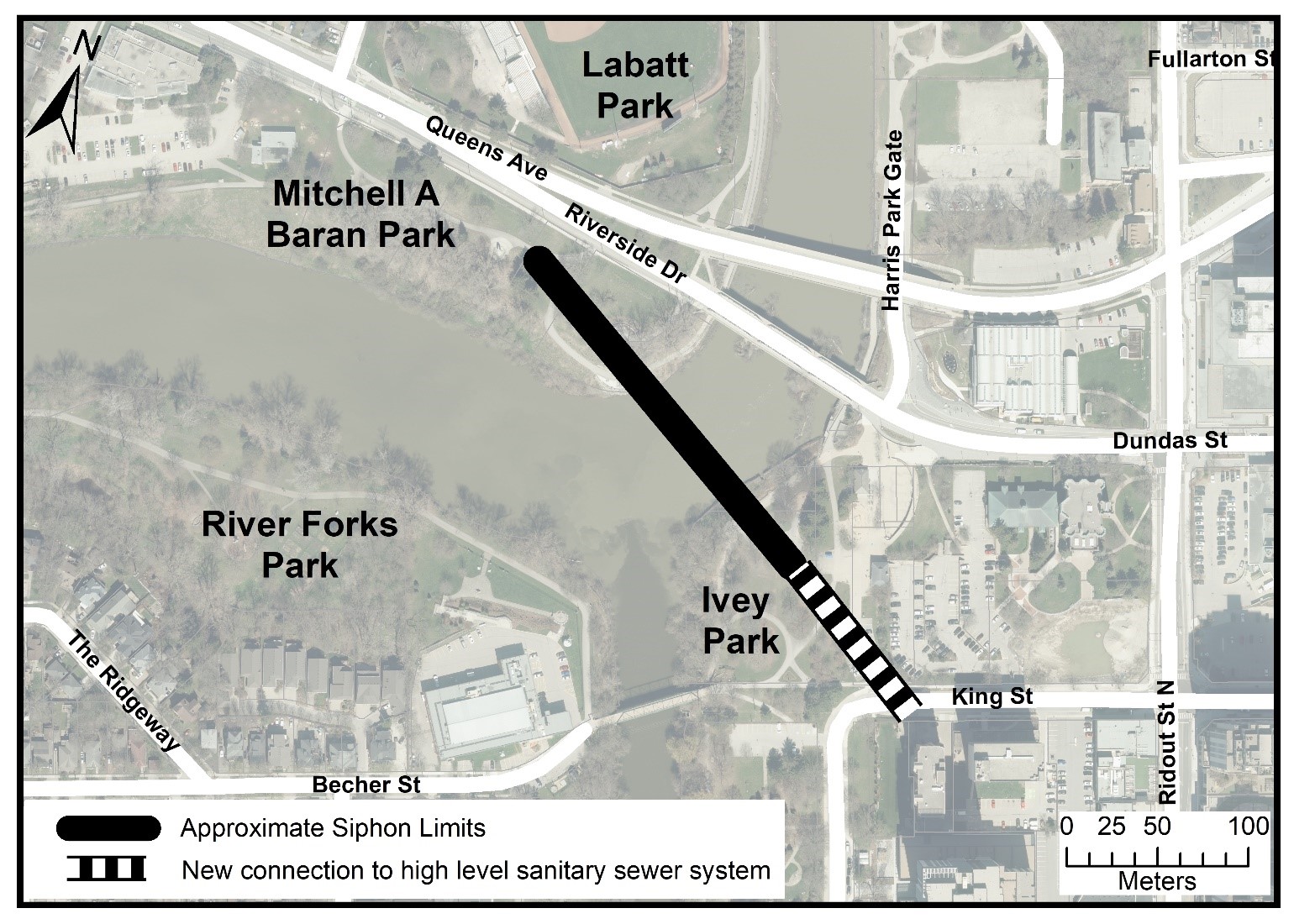 The map identifies the approximate limits of the construction project area. For assistance, please contact cocc@london.ca