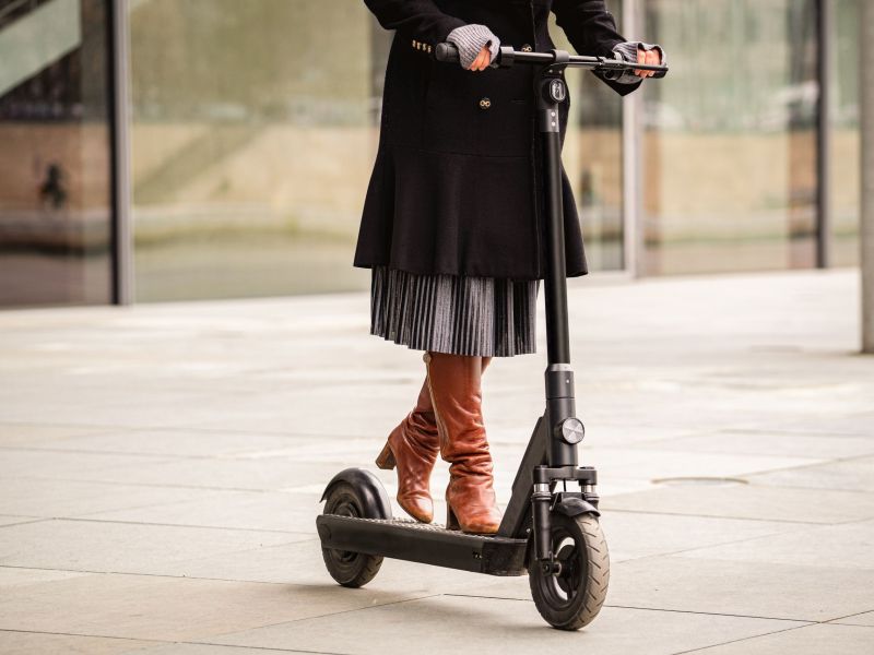 An example of an e-scooter powered by an electric motor. 