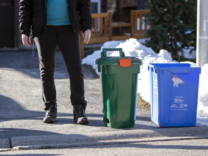 A small size Green Bin placed at the curb